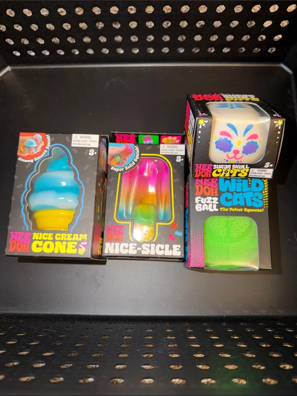 Needoh Bundle - Blue Cone, Rainbow Popsicle, Green Fuzz Cat & Blue Skull Cat 4